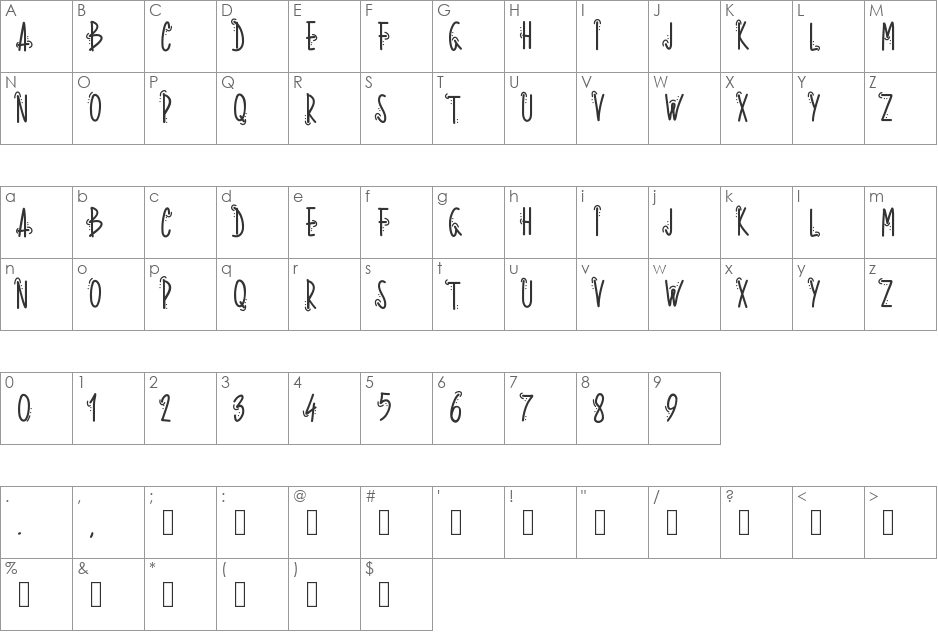 PWWhoops font character map preview