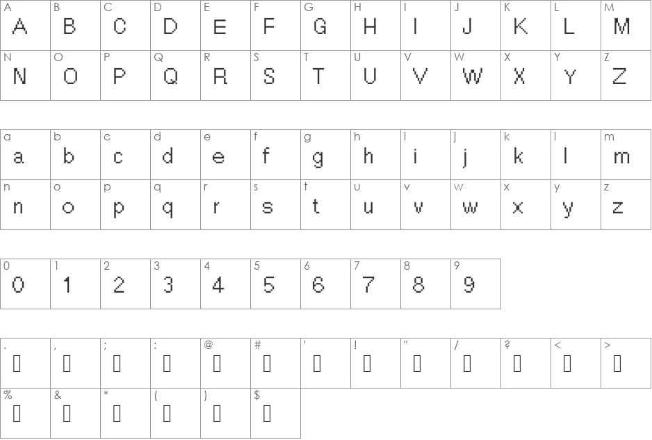 Pxlvetica font character map preview