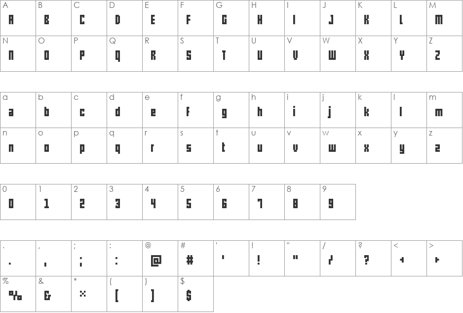 pxlxxl font character map preview