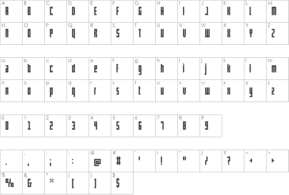 pxlxxlcond font character map preview