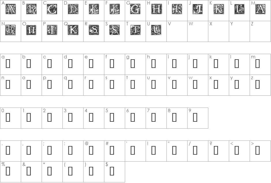 Pyle Initials Demo font character map preview