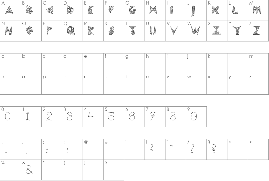 Pylon font character map preview