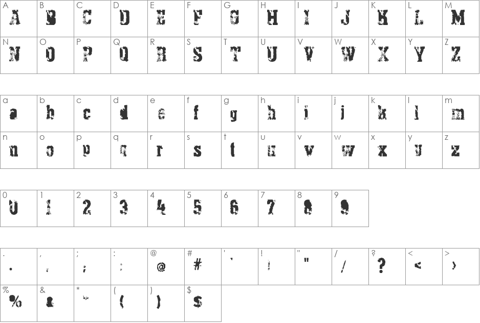 PythonianDeluxe font character map preview