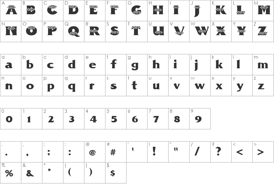 PZ.Flower font character map preview