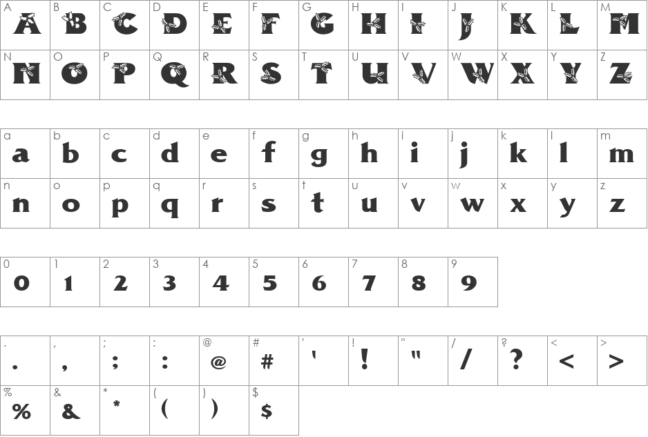 PZ.Holly font character map preview