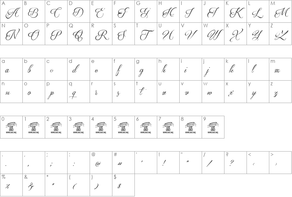 Qaskin Black Personal Use font character map preview