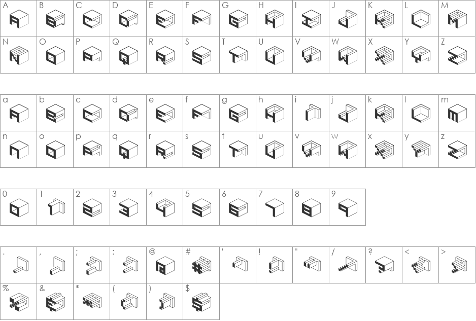 Qbicle 4 BRK font character map preview