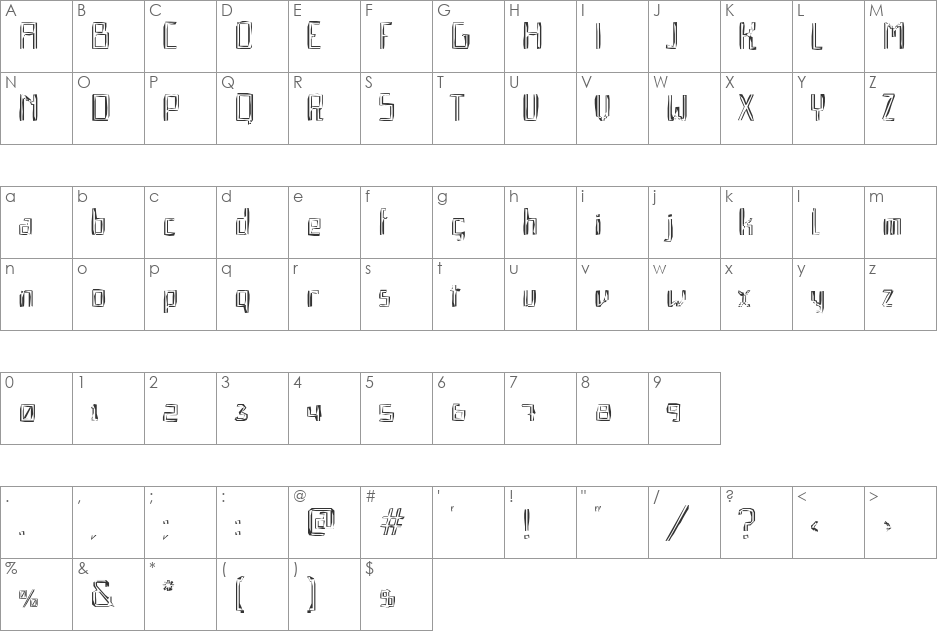 Qebrada font character map preview