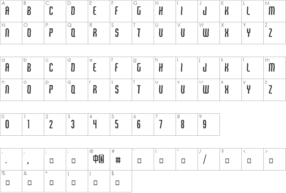 Qirof font character map preview