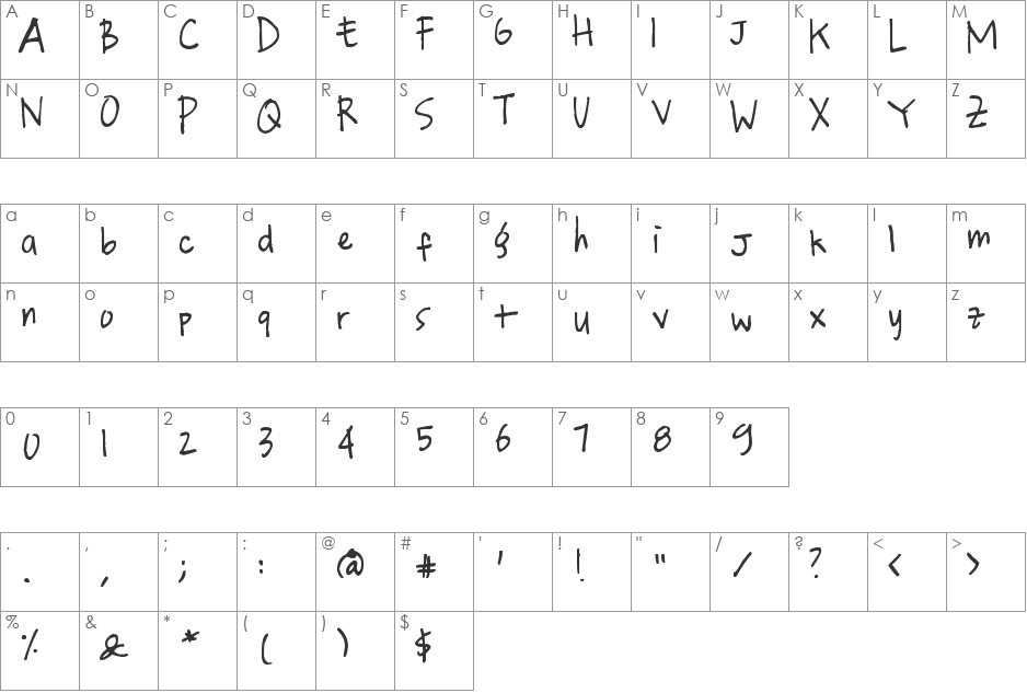 QJae font character map preview