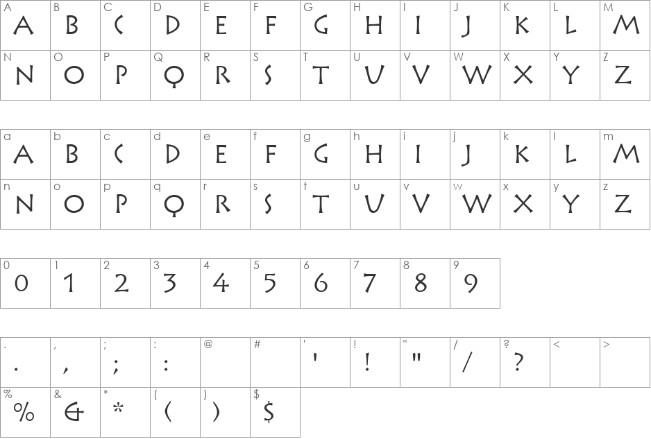 QK Empire font character map preview