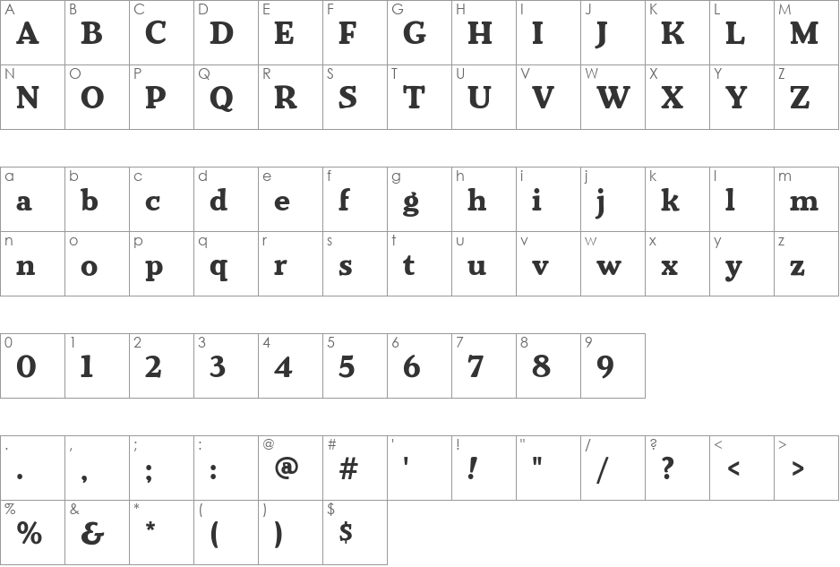 QK Roxy font character map preview