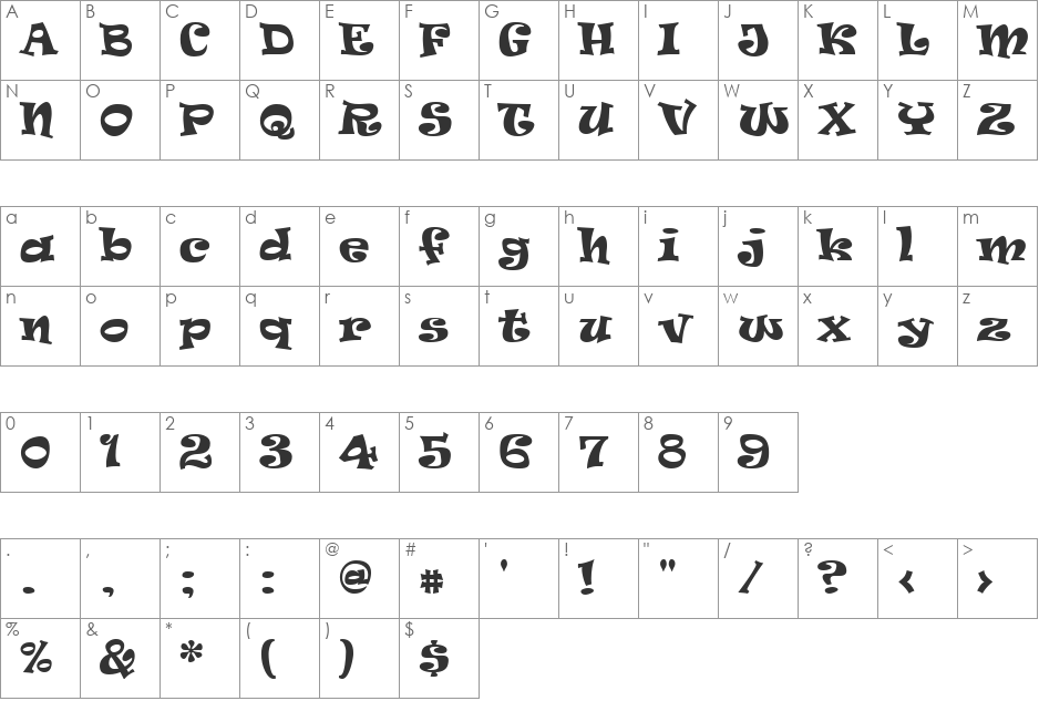 QK Venus font character map preview