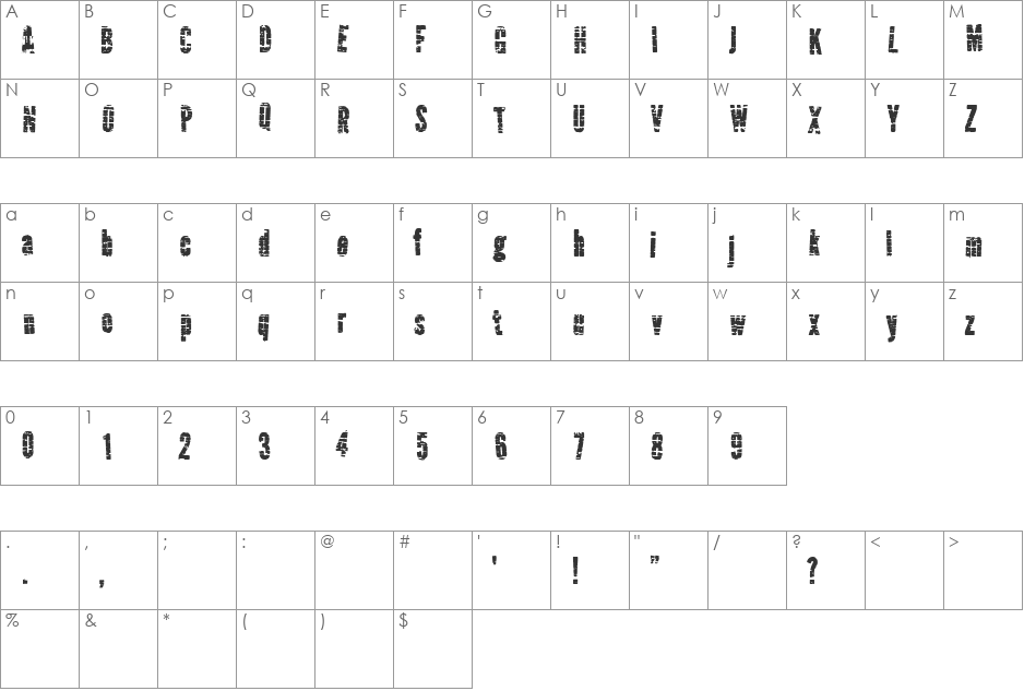 QrackStreet font character map preview