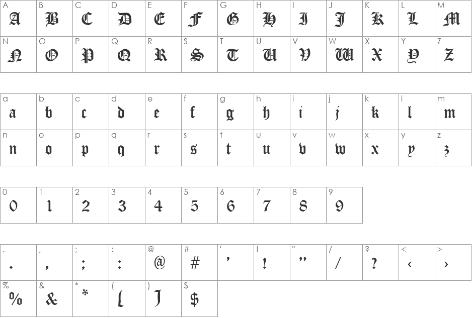 QTCloisteredMonk font character map preview