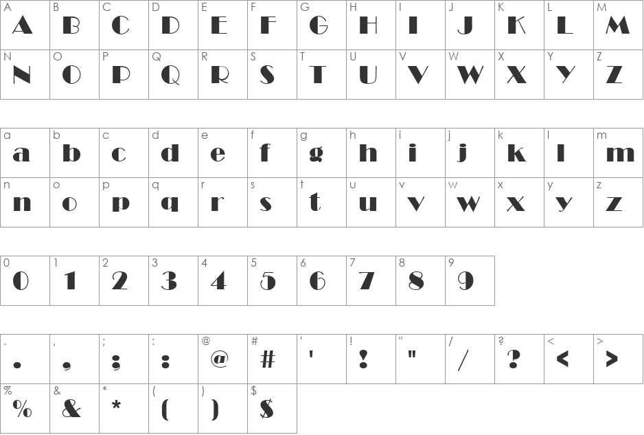 QTTheatre font character map preview