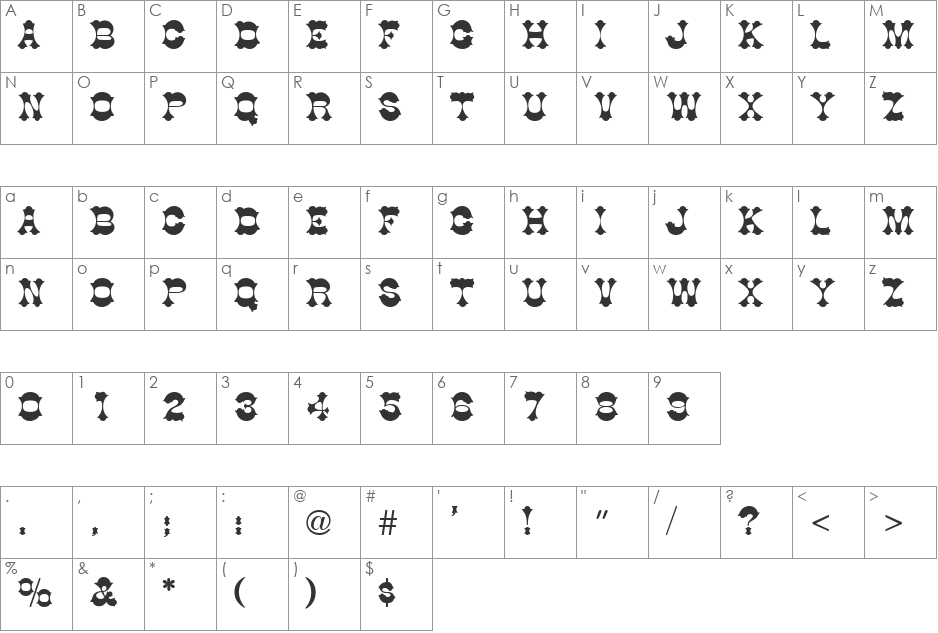 QTTumbleweed font character map preview