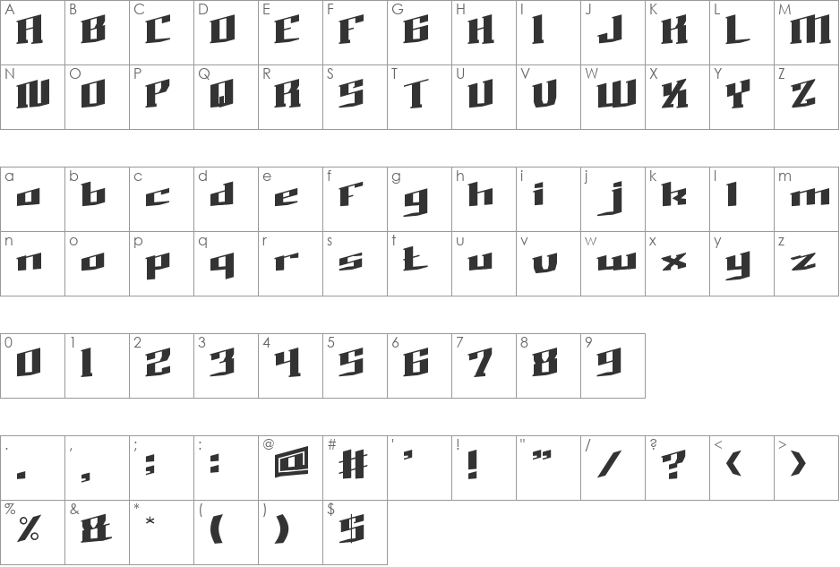 BAD BOY font character map preview