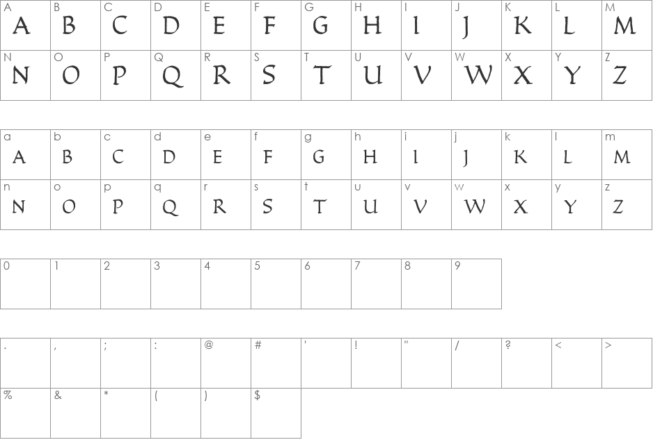 Quadrata font character map preview