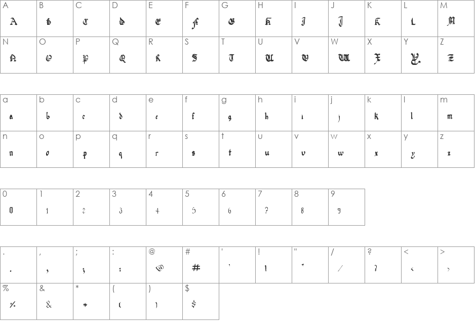 Quadrata Preciosa Extended font character map preview