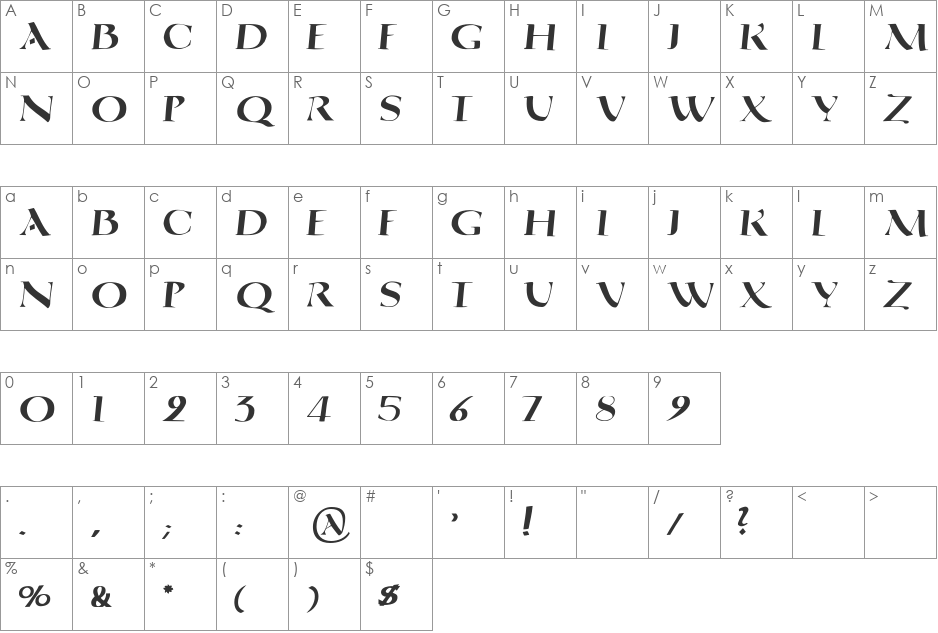 QuadrataRoma font character map preview