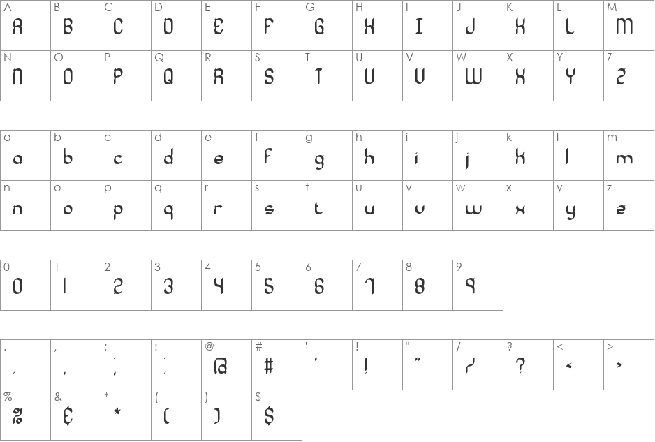 Quadratic BRK font character map preview