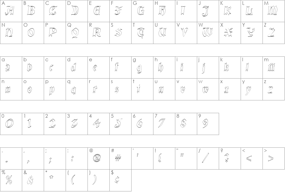 QuaelGothicHollow font character map preview