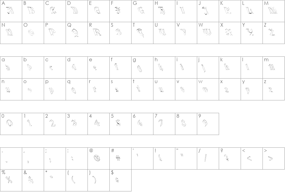 QuaelGothicHollowLeftyCondensed font character map preview