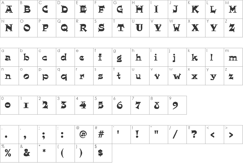 Quaint font character map preview