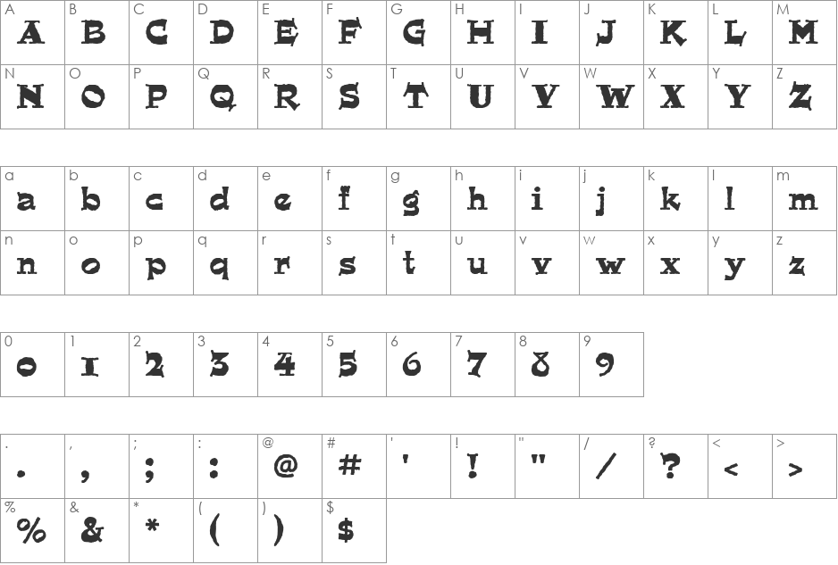 Quaint ICG font character map preview