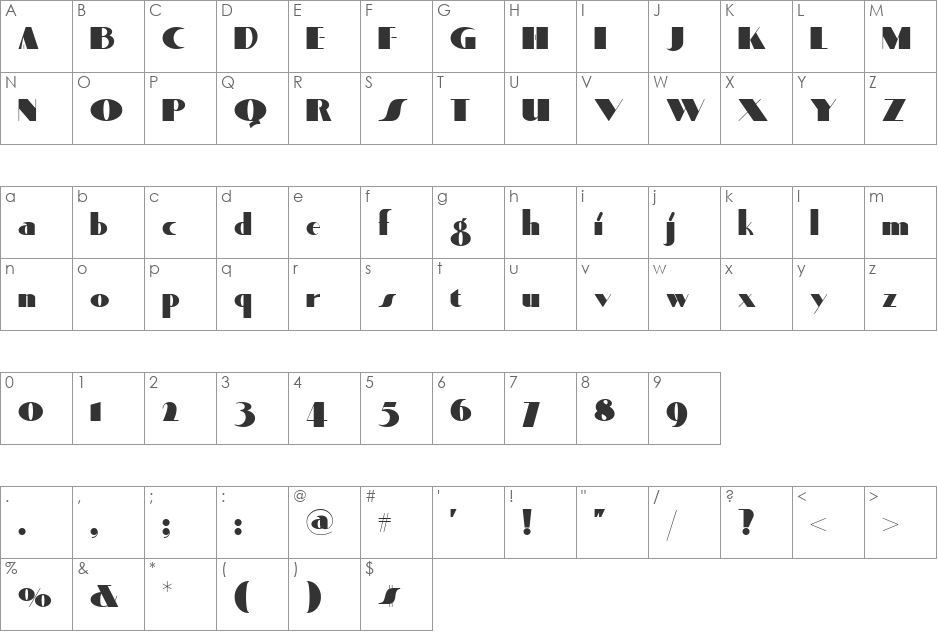 Quaint Notions NF font character map preview