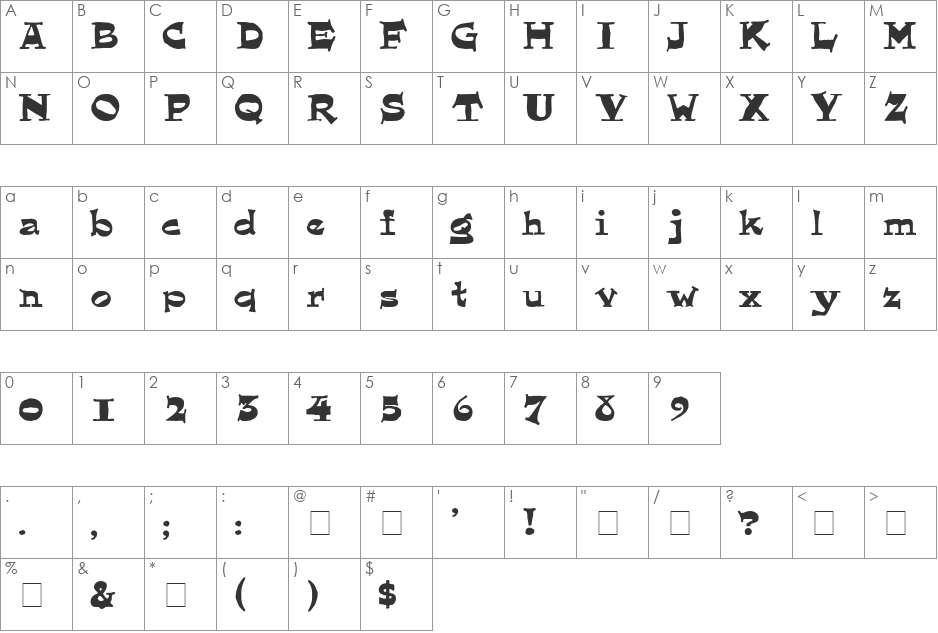 Quainte font character map preview