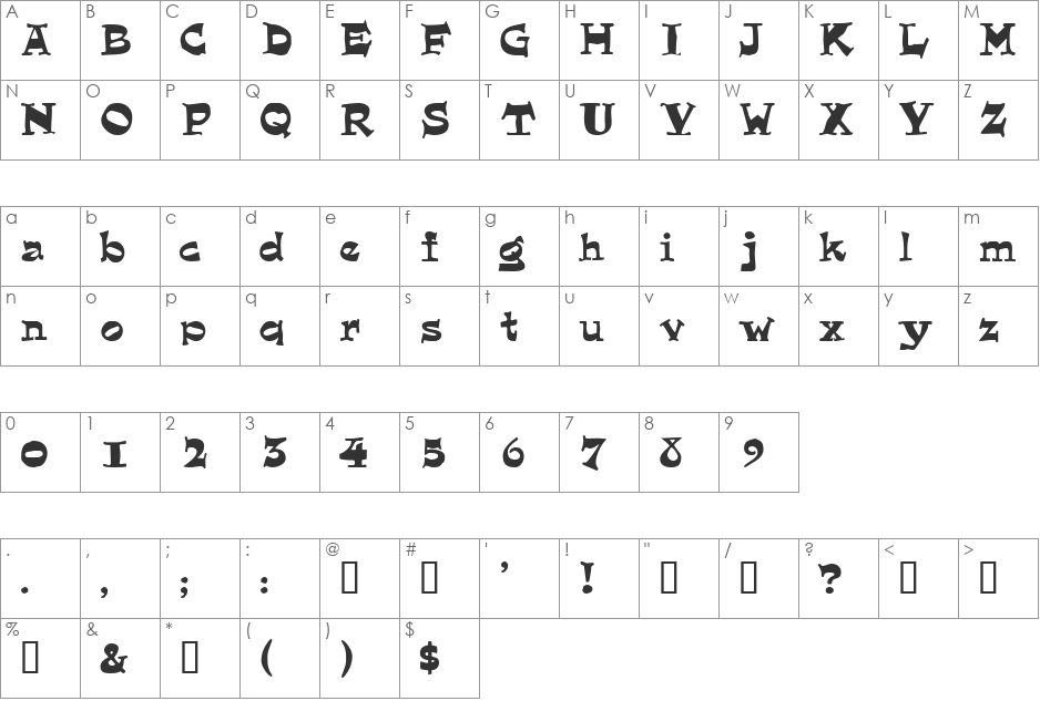 Quainte font character map preview