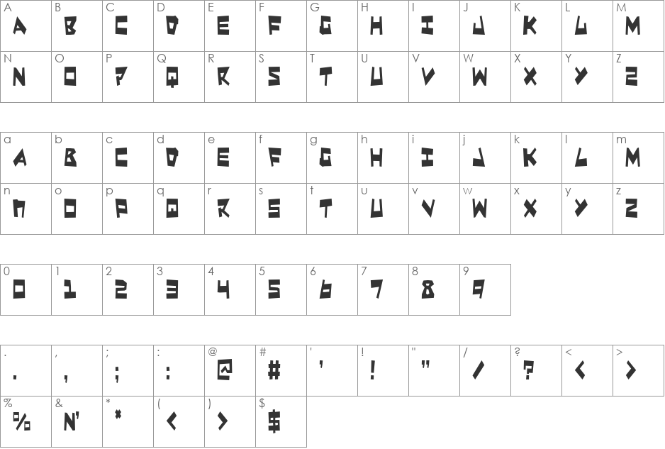 Quake & Shake Condensed font character map preview