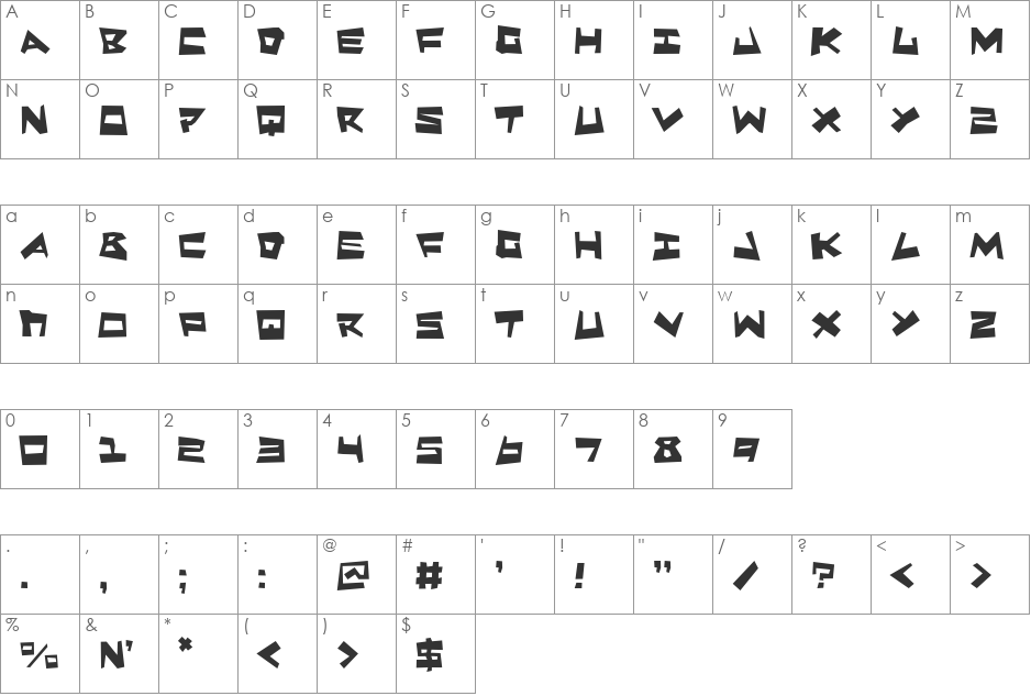 Quake & Shake Max font character map preview