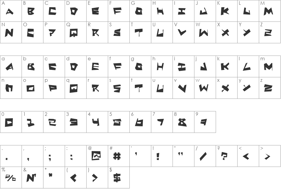 Quake & Shake SuperMax font character map preview