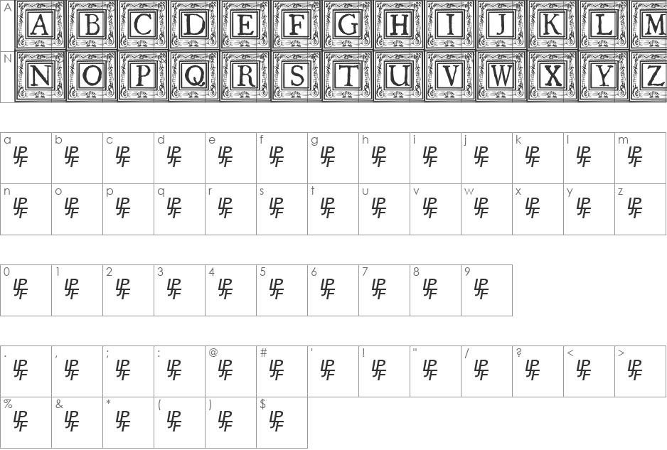 QuaNauticale_Initials_No1 font character map preview