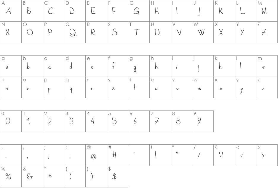Quand tu dors ... font character map preview