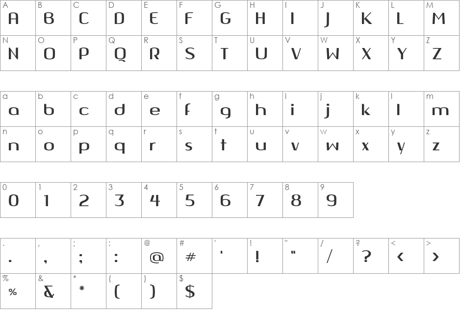 Quango font character map preview