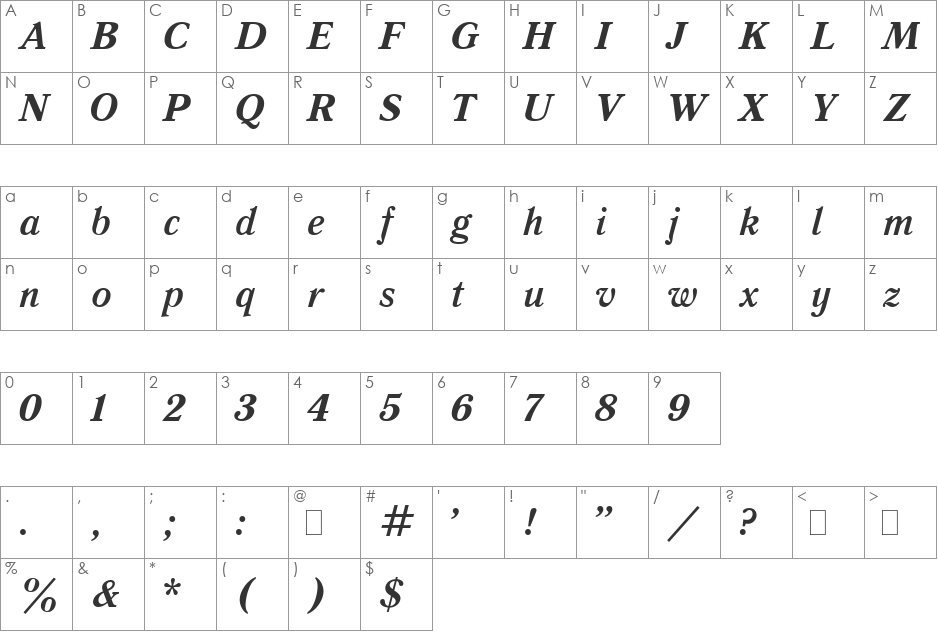 Quant Antiqua font character map preview
