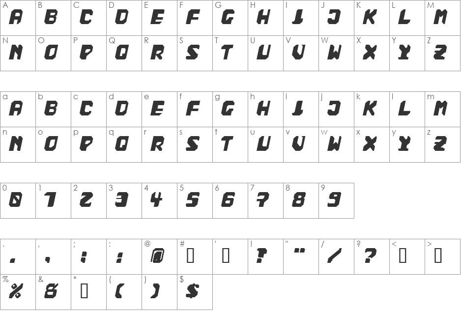 bad fag font character map preview