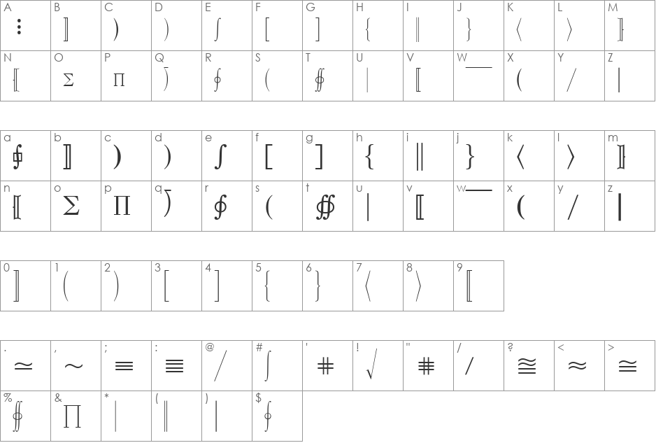 Quanta Pi Five SSi font character map preview