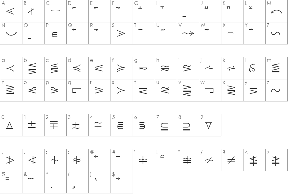 QuantaPiOneSSi font character map preview