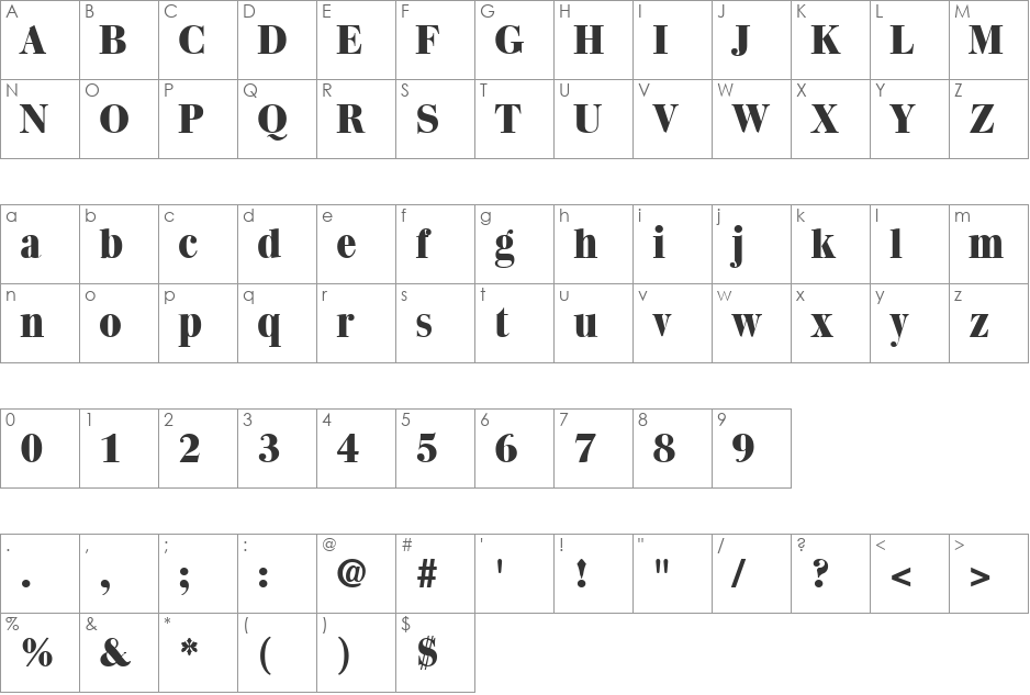 Quantas Extrabold font character map preview