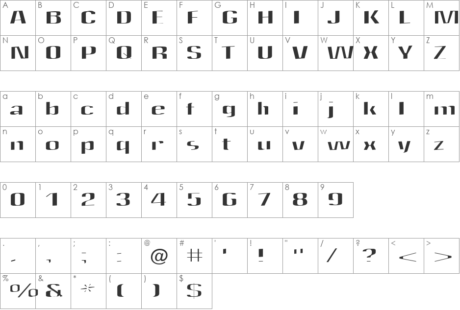 Quantity font character map preview