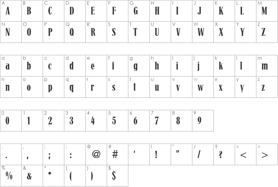 QuantityCond font character map preview