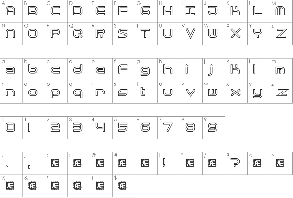 Quantum Flat Hollow (BRK) font character map preview