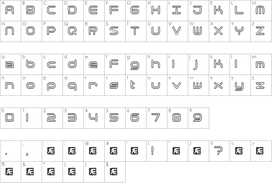 Quantum Round Hollow (BRK) font character map preview