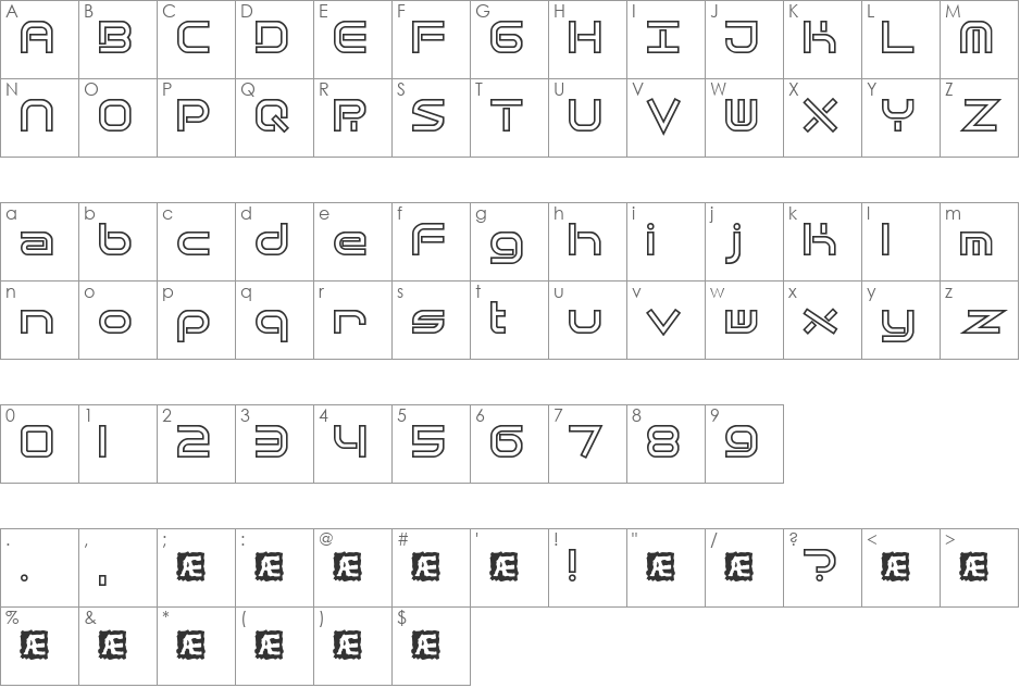Quantum Taper BRK font character map preview