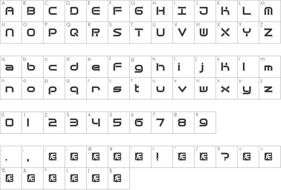 Quantum Taper BRK font character map preview